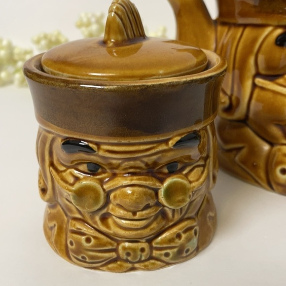 Teapot 1950’s Toby Style Set Japan Ben Franklin Cream Sugar - Picture 3 of 17